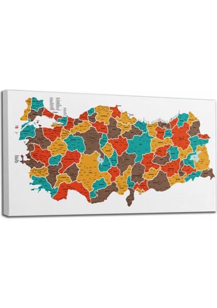 Türkiye Haritası Kanvas Tablo Il ve Ilçeli Ayrıntılı Eğitici-Öğretici Dekoratif Tablo 3038