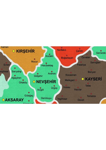 Türkiye Haritası Kanvas Tablo Il ve Ilçeli Ayrıntılı Eğitici-Öğretici Dekoratif Tablo 3038