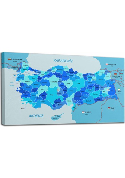 Türkiye Haritası Kanvas Tablo Sınır Komşulu Eğitici ve Öğretici Dekoratif Tablo 3086