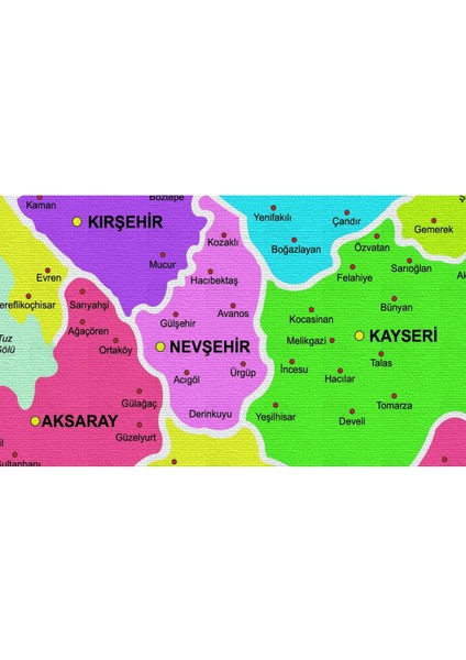 Türkiye Haritası Kanvas Tablo Il ve Ilçeli Ayrıntılı Eğitici-Öğretici Komşulu Dekoratif Tablo 3001
