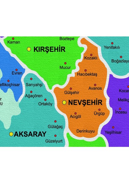 Türkiye Haritası Kanvas Tablo Il ve Ilçeli Ayrıntılı Eğitici-Öğretici Komşulu Dekoratif Tablo 3004 modelleri