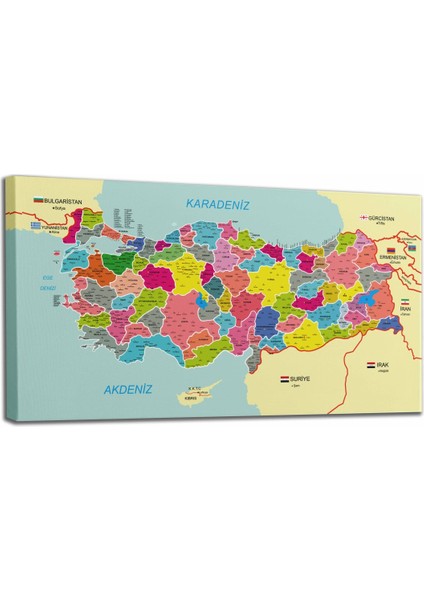 Türkiye Haritası Kanvas Tablo Il ve Ilçeli Ayrıntılı Eğitici-Öğretici Komşulu Dekoratif Tablo 2996 fiyatları
