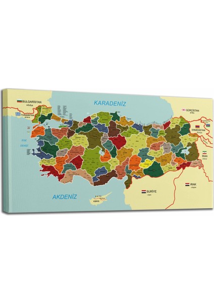 Türkiye Haritası Kanvas Tablo Il ve Ilçeli Ayrıntılı Eğitici-Öğretici Komşulu Dekoratif Tablo 3000 fiyatları