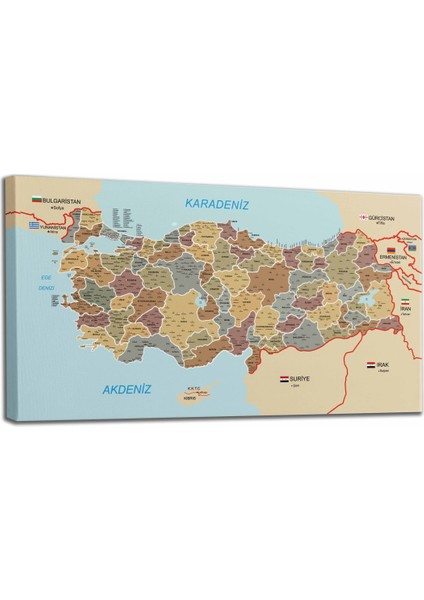 Türkiye Haritası Kanvas Tablo Il ve Ilçeli Ayrıntılı Eğitici-Öğretici Komşulu Dekoratif Tablo 3022 fiyatları