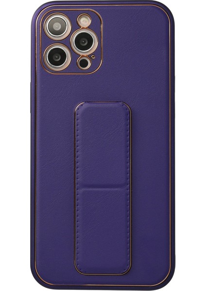 Iphone 12 Pro Max Kılıf Coco Deri Standlı Kapak - Mor