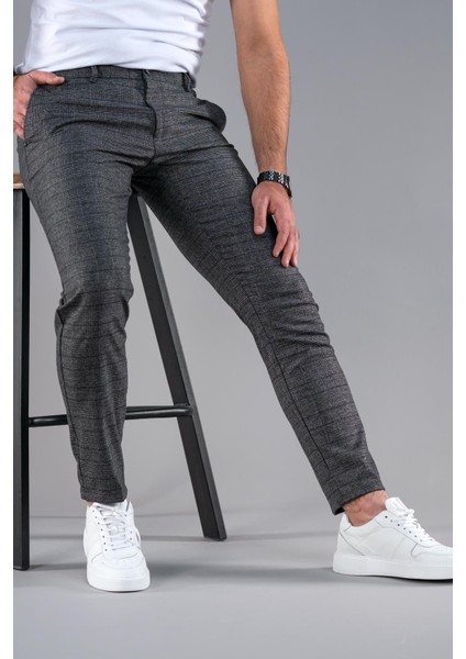 Slimfit Beli Lastikli Ekoseli Kışlık Kumaş Pantolon