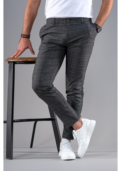 Slimfit Beli Lastikli Ekoseli Kışlık Kumaş Pantolon