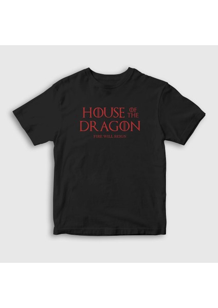 Unisex Çocuk Siyah Fire Will Reign House Of The Dragon T-Shirt