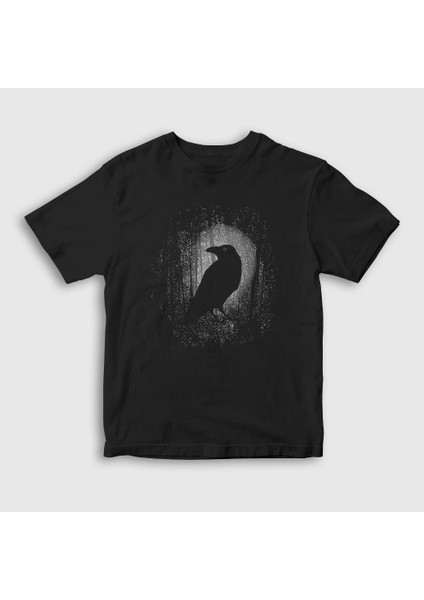Unisex Çocuk Siyah Gothic Raven Kuzgun T-Shirt