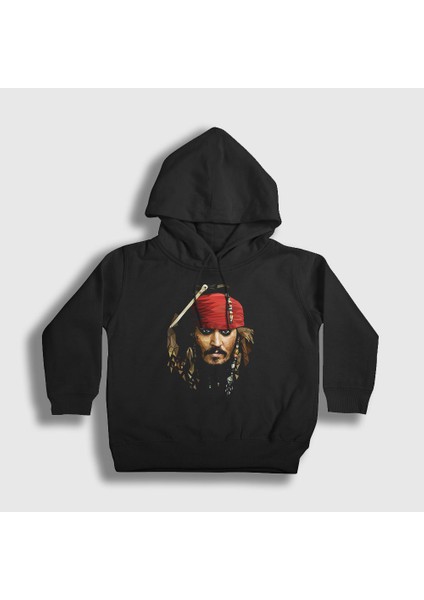Unisex Çocuk Siyah Johnny Depp Captain Jack Sparrow Kapüşonlu Sweatshirt