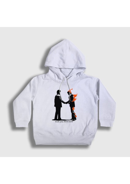 Unisex Çocuk Beyaz Wish You Were Here Pink Floyd Kapüşonlu Sweatshirt