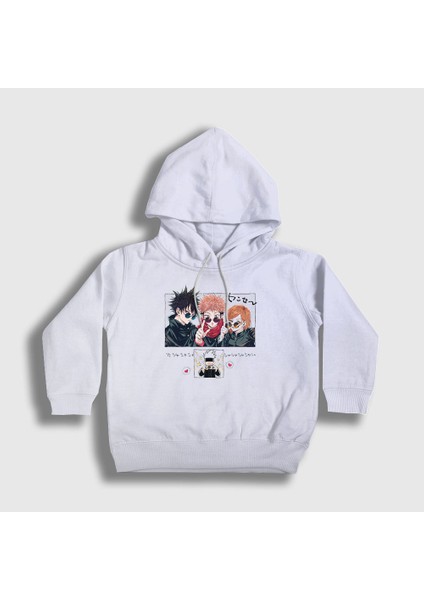 Unisex Çocuk Beyaz Lost In Paradise V3 Jujutsu Kaisen Kapüşonlu Sweatshirt
