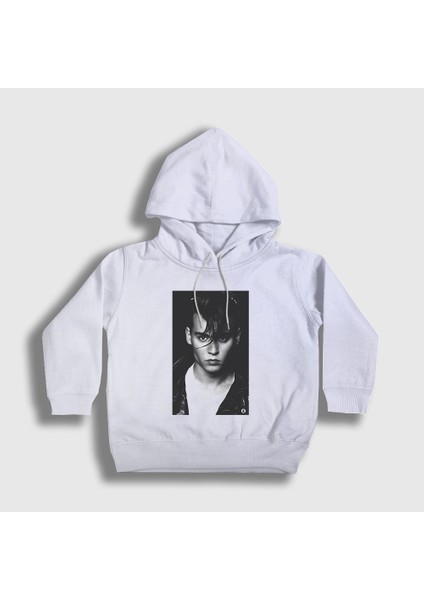 Unisex Çocuk Beyaz Young V2 Johnny Depp Kapüşonlu Sweatshirt