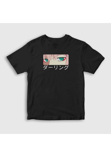 Unisex Çocuk Siyah Zero Two Anime Darling In The Franxx T-Shirt
