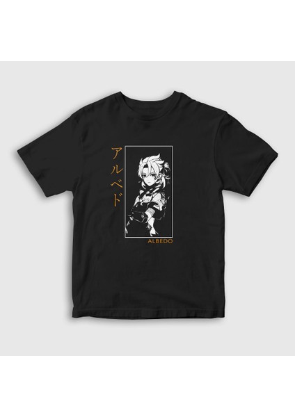 Unisex Çocuk Siyah Albedo Oyun Genshin Impact T-Shirt