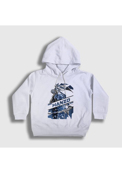 Unisex Çocuk Beyaz Hanzo Oyun Overwatch Kapüşonlu Sweatshirt