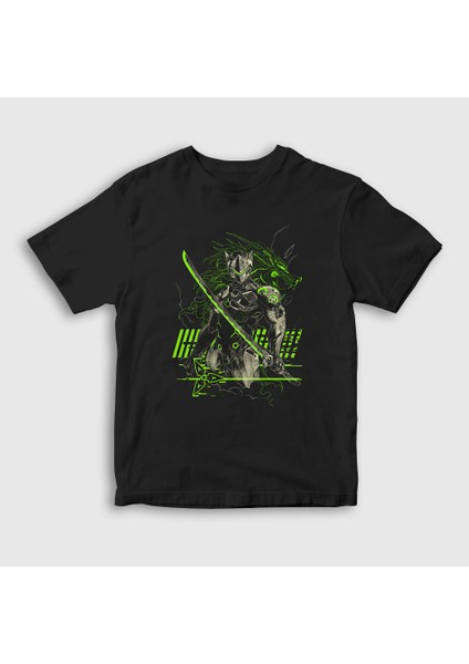 Unisex Çocuk Siyah Genji V2 Oyun Overwatch T-Shirt