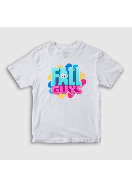 Unisex Çocuk Beyaz Logo Oyun Fall Guys T-Shirt