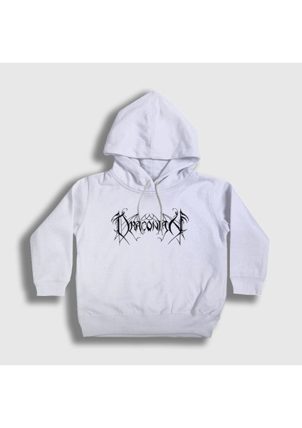 Unisex Çocuk Beyaz Logo Band Draconian Kapüşonlu Sweatshirt