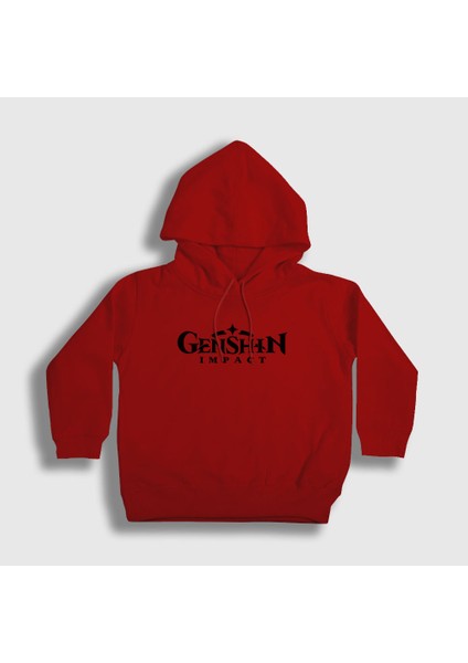 Unisex Çocuk Kırmızı Logo Oyun Genshin Impact Kapüşonlu Sweatshirt
