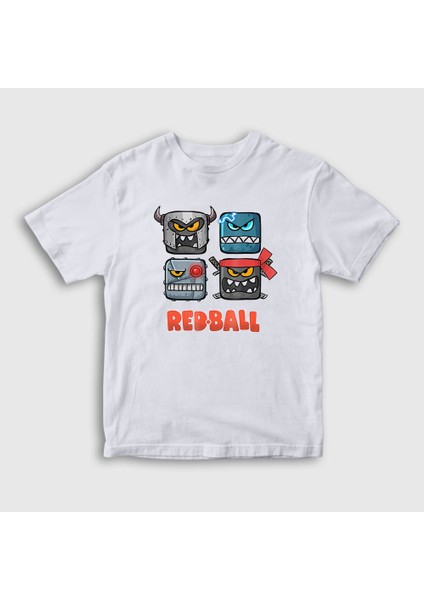 Unisex Çocuk Beyaz Squares Oyun Red Ball T-Shirt