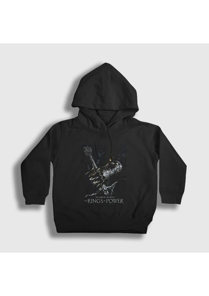 Unisex Çocuk Siyah Yüzüklerin Efendisi Güç Yüzükleri Rings Of Power Kapüşonlu Sweatshirt