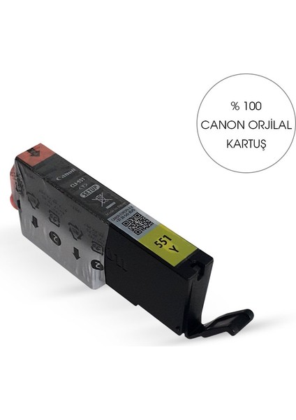 Orijinal Canon Clı 551 Sarı Kartuş -Sistemine Uyumlu Delinmiş Şekilde