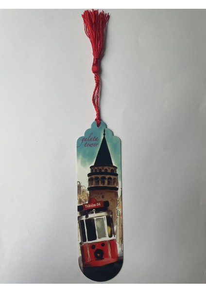 Galata Kulesi ve Taksim Tramvay Temalı Püsküllü Kitap Ayracı