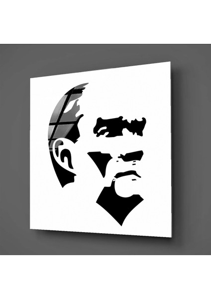 Atatürk Portre Çizimi Siyah Beyaz Cam Tablo