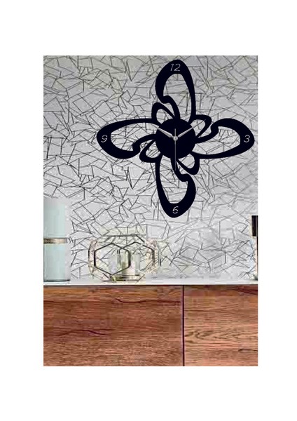 Dört Yaprak Temalı Dekoratif Ahşap Duvar Saati HEDIYE50X50
