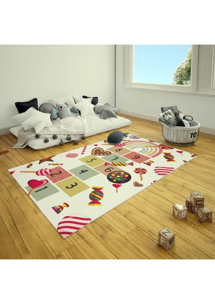 _Decor Antialerjik Şeker Desen Seksek Kız Çocuk & Bebek Odası Halısı