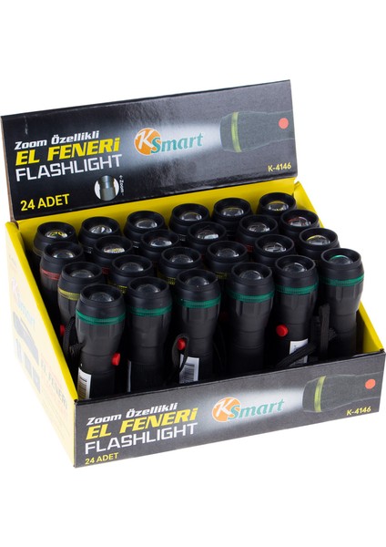 Fener LED Zoomlu K-4146 120X4 "1 Adet Satılmaktadır"