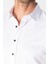 Slim Fit Uzun Kol Siyah Düğmeli Düz Erkek Beyaz Gömlek 3