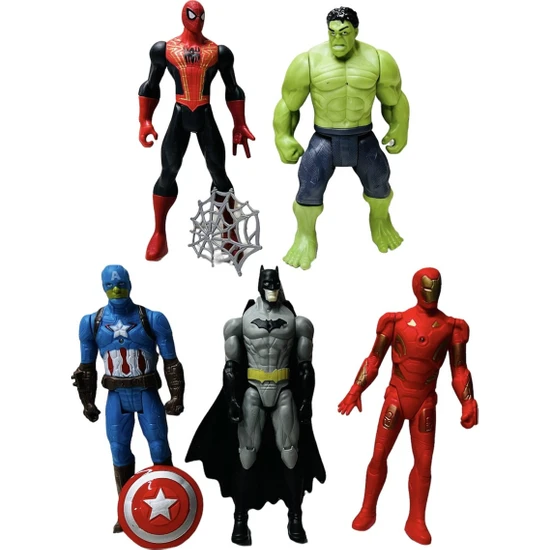Kids Avengers Işıklı Örümcek Adam Hulk Kaptan Amerika Batman Iron Man 5'li Oyun Seti - Süper Kahramanlar