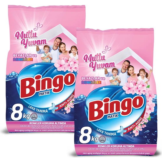 Bingo Matik  Mutlu Yuvam Renkliler ve Beyazlar Toz Çamaşır Deterjanı 8 kg 2'li