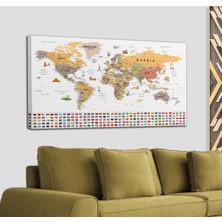 Dünyatablo Dünya Haritası Ayrıntılı Eğitici-Öğretici Sembollü Bayraklı Dekoratif Kanvas Tablo 2853