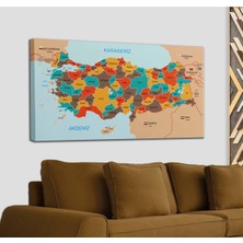 Dünyatablo Türkiye Haritası Kanvas Tablo Sınır Komşulu Eğitici ve Öğretici Dekoratif Tablo 3094