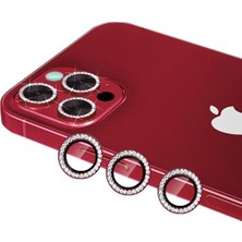 Furenfa Iphone 11 Pro /11 Pro Max Uyumlu Swarovski Taşlı 3D Kamera Lens Koruyucu Kırmızı [3'lü Set]