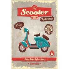 Hayat Poster Scooter Motor Zamanı Retro Vintage Ahşap Poster