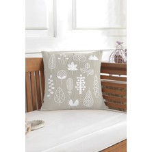 Ödel Buldan Taş Buldan Kumaşı Yaprak Nakışlı 40x40 Cm Dekoratif Kırlent