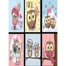 Hayat Poster Sevimli Aşık Baykuşlar 6lı Mini Retro Ahşap Poster Seti Uv Baskılı