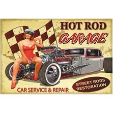 Hayat Poster Pin Up Hot Rod Garage Retro Vintage Ahşap Poster