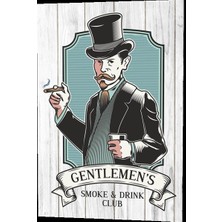 Hayat Poster Centilmen Beyler Kulübü Kibar Erkek Ahşap Desenli Retro Vintage Ahşap Poster