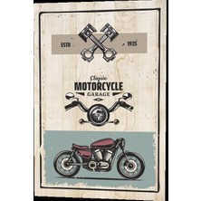 Hayat Poster Klasik Motor Garaj Servis Ahşap Desenli Retro Ahşap Poster