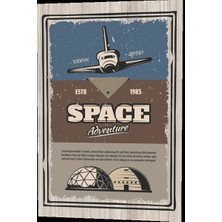 Hayat Poster Uzay Mekiği Uzay Maceraları Ahşap Desenli Retro Vintage Ahşap Poster