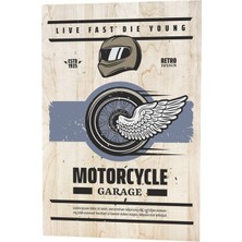 Hayat Poster Klasik Motor Garajı Live Fast Die Young Ahşap Desenli Retro Vintage Ahşap Poster