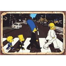 Hayat Poster Beatles Yürüyüşü Yapam Simpsonlar Retro Vintage Ahşap Poster