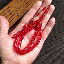 Vip Kehribar Imzalı 7X11 mm Ateşi Kehribar Tesbih - Usta Işçilikli - Ahşap Kutulu - Hediye Tespih