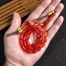 Vip Kehribar 7X11 mm  Ateşi Kehribar Tesbih Kişiselleştirilebilir Isme Özel Kehribar Tespih Ahşap Kutulu