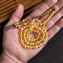 Vip Kehribar 7X11 mm  Ateşi Kehribar Tesbih Kişiselleştirilebilir Isme Özel Kehribar Tespih Ahşap Kutulu